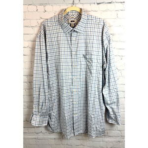 JOSEPH ABBOUD white blue check gingham cotton non-iron mens shirt sz 18 (36/37)